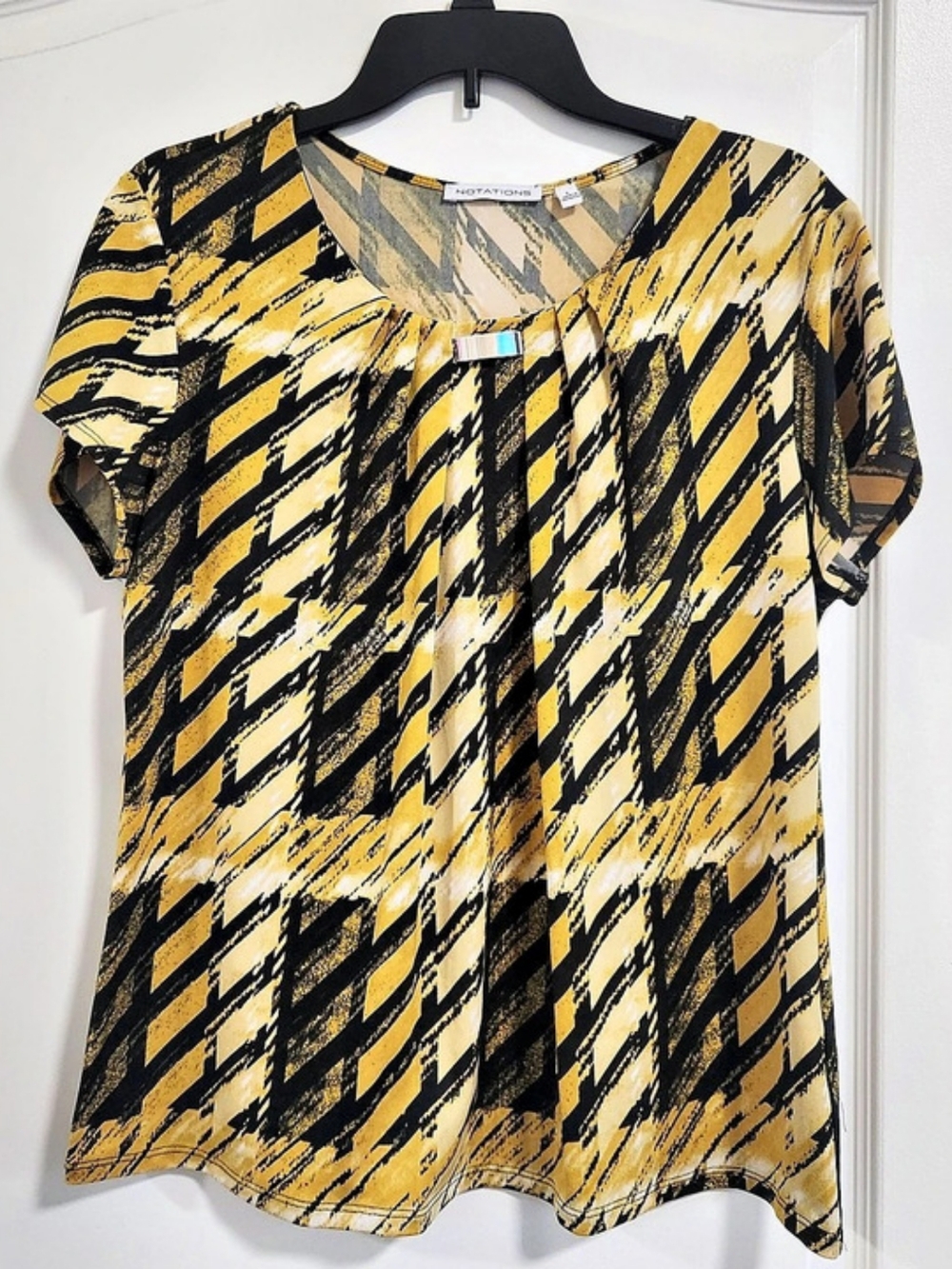 Notations Abstract Short Sleeve Blouse in Yellow & Black Size Large